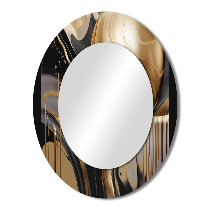 Miroir décoratif ovale en métal doré et noir captivant IV, 43 po x 33 po