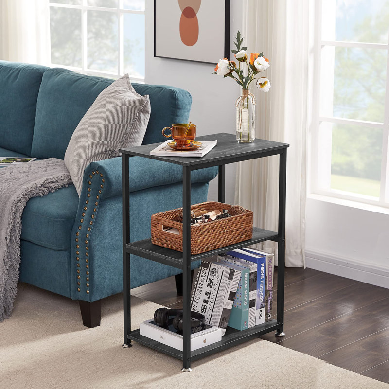 Tall End Side Table,30" Height Nightstand With 3-Tier Storage Shelf, Black