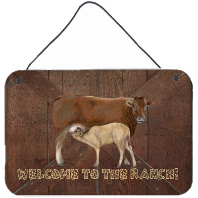 «Welcome to the Ranch with the Cow and Baby» par Denny Knight, impression sur plaque