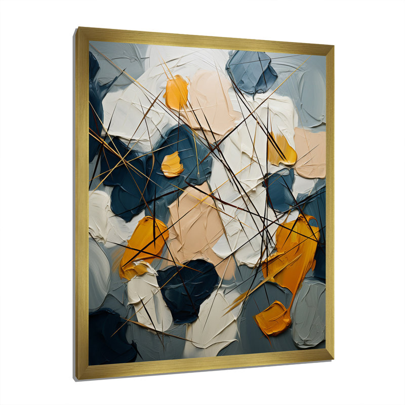 "Orange Happiness", peinture abstraite sur toile, Cadre doré à une seule photo, H 32 po x l 16 po x P 1 po