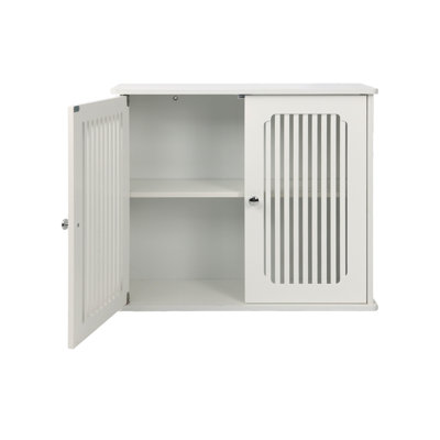 Wall-Mounted Bathroom Storage Cabinet with Louvered Double Doors