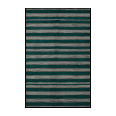 Machine Washable Horizontal Stripes Green Area Rug