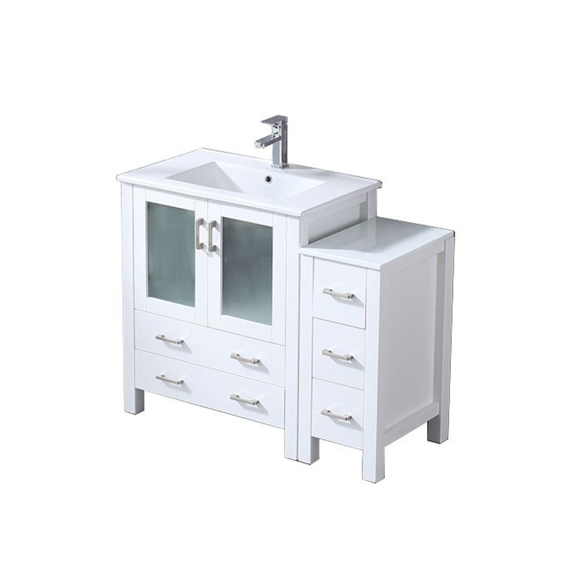 Meuble-lavabo blanc 42 po Largeur, profondeur de 18,25 po, armoire latérale, comptoir en céramique, robinet, fermeture en douceur, résistance aux taches durable avec le comptoir et le comptoir