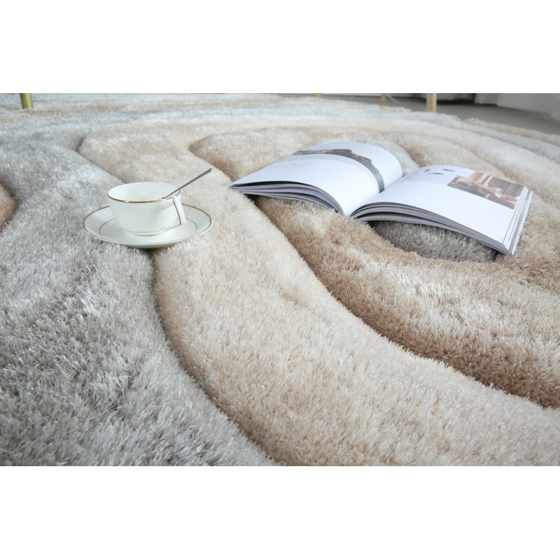 Tapis rond gris de 6 pi 9 po de la collection Mateos, Brun / Beige, Rond 6 pi 9 po