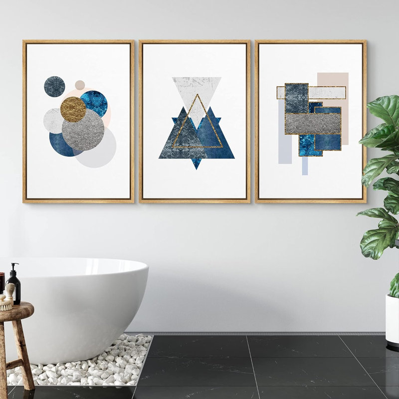 Reproduction géométrique abstraite encadrée sur toile Mid Mid Century, H 24 po x l 48 po x P 1,5 po, Naturel
