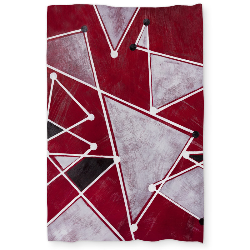 White Triangles on Red Background - Office Gray Duvet Cover