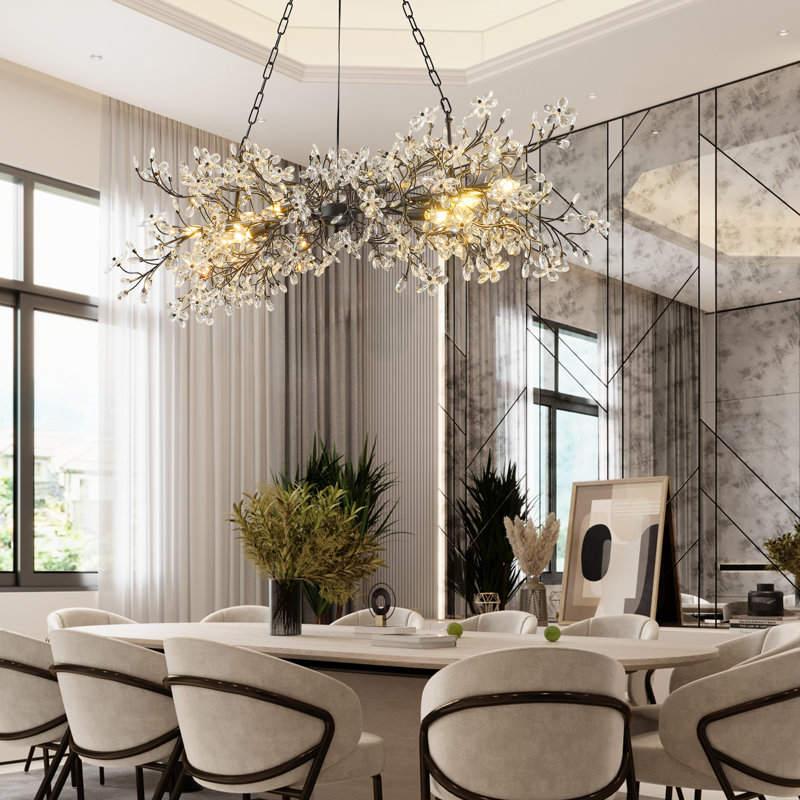 Lustre moderne 51,2 po en forme de branche d'arbre pour salle à manger - finition noir mat, Noir mat