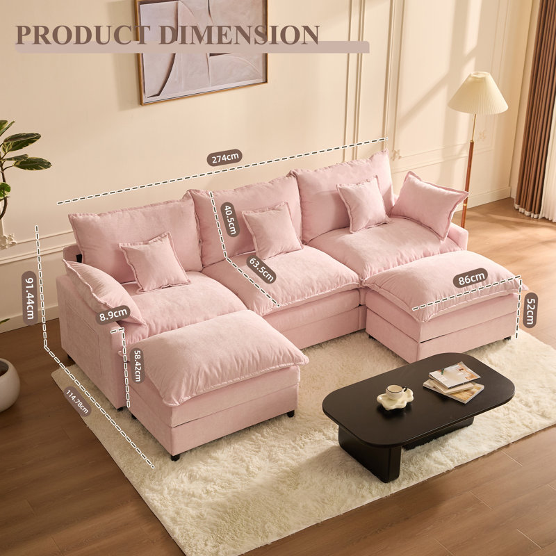 3 Seater Sofa, Pink, Chenille