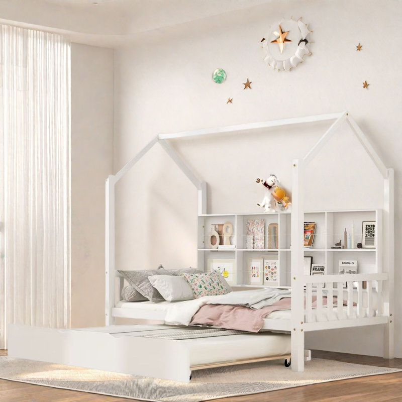 Lit en bois avec couchette et tablettes, Simple