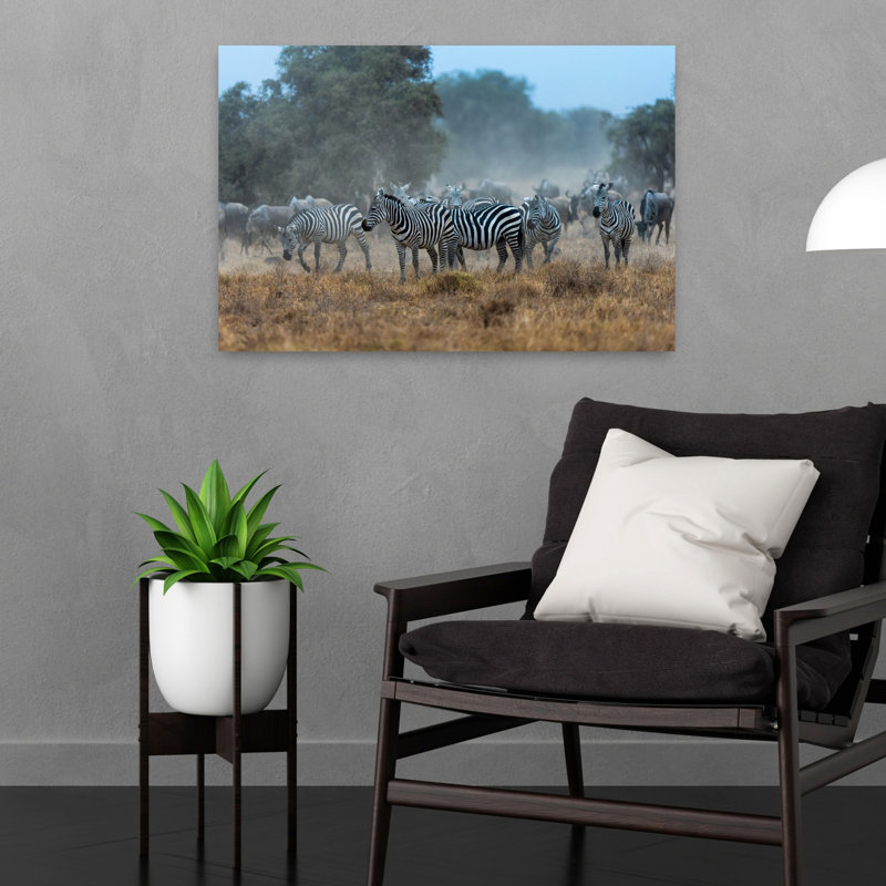 Zèbre africain poussiéreux abstrait, paysage zébré contemporain, art mural, 16" H x 24" W