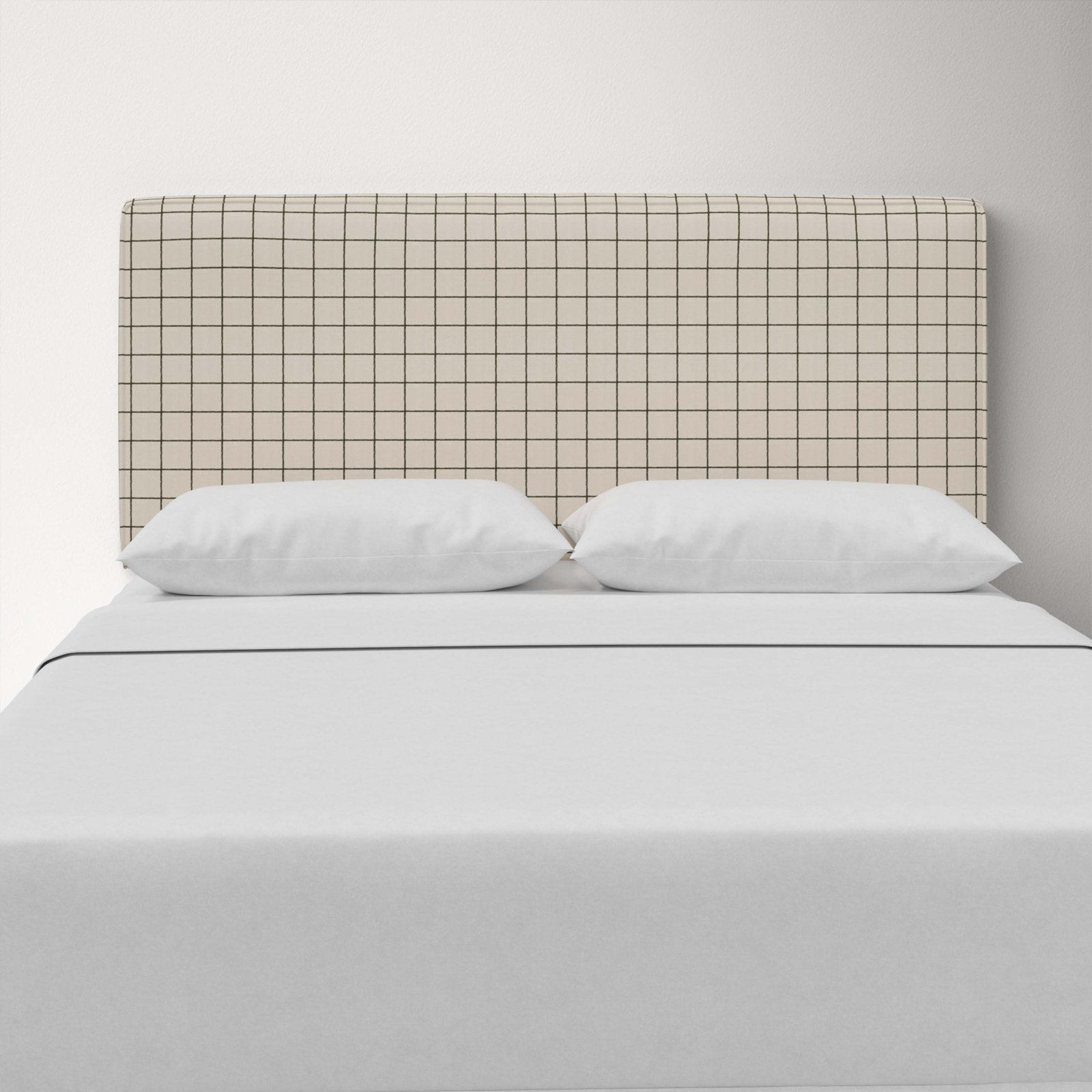 Marquise Upholstered Headboard, King, Line Tattersall Green