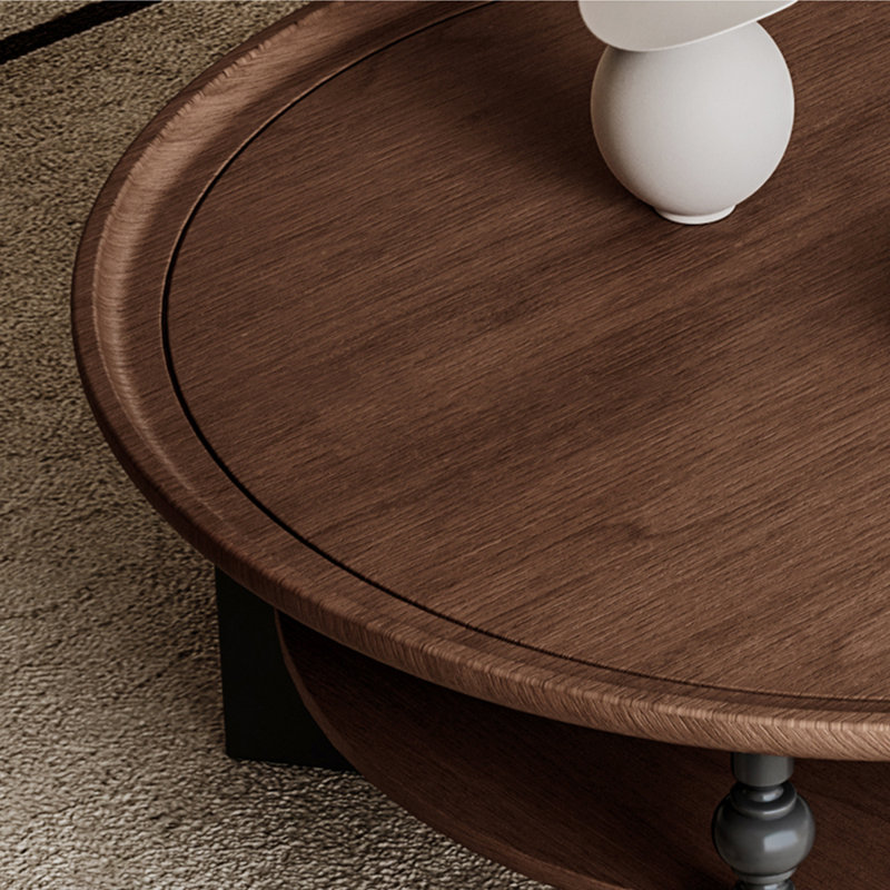 Table à thé ronde en bois de style moyen-antique, H 16,5 po x L 39,3 po x l 39,3 po