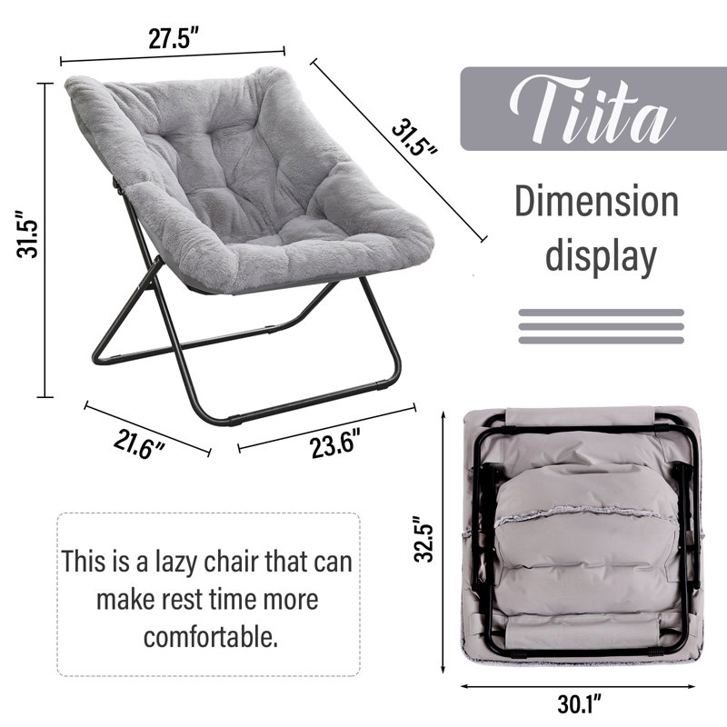 Soft Faux Fur Oversized Folding Accent Chair, Grey Polyester Blend