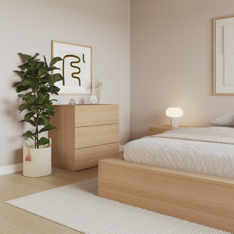 Commode moderne à 3 tiroirs, Beige