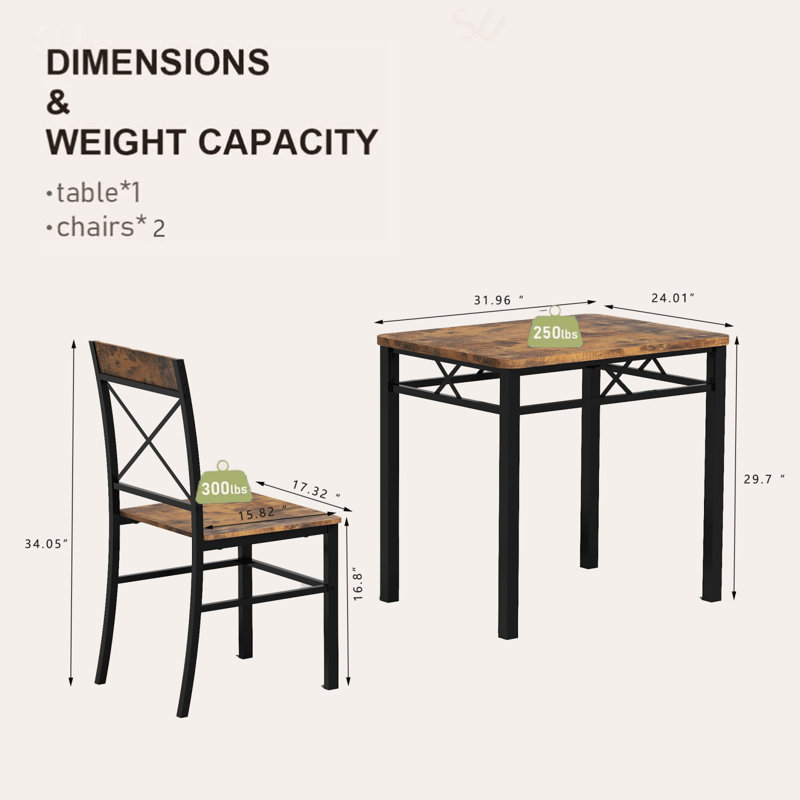 Ensemble de table de cuisine en bois compact avec 2 chaises pour petits espaces, ensemble de table de salle à manger durable et élégant