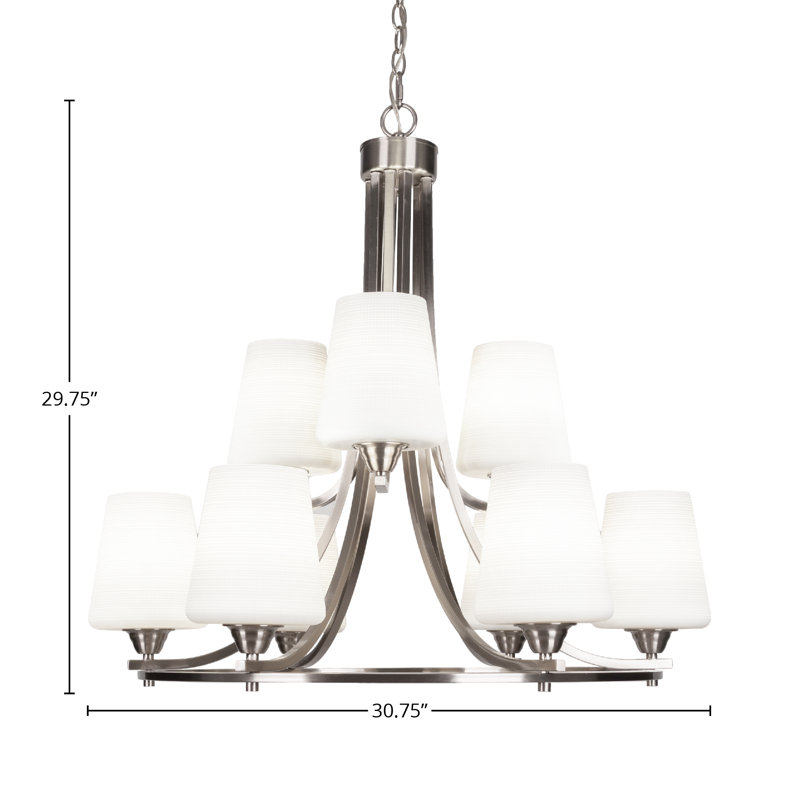 Lustre 9 lumières Michell, Blanc mat, Nickel brossé