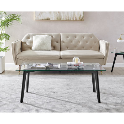 Sala Scandinavian Style Glass and Wood Coffee Table - Living Room Centre Table