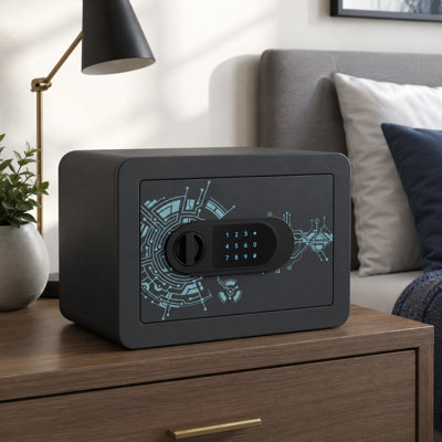 Printed Steel Security Safe Box with Digital Lock, Compact Home Safe for Valuables, Documents, Jewelry, Cash and Personal Items