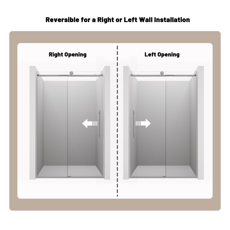 48" x 76" Frameless Chrome Sliding Shower Door with Clear Glass
