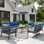 Ensemble de conversation 7 personnes avec table basse et ensemble de mobilier de patio moderne, foyer au propane en option