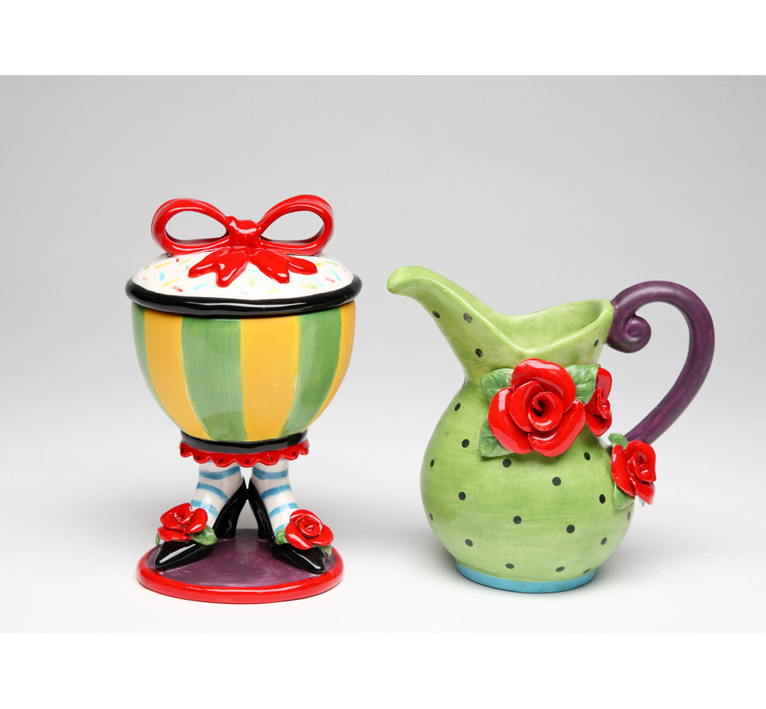 Molly Hand Painted Ceramic Sugar And Creamer Set with Lid Red Barrel Studio®