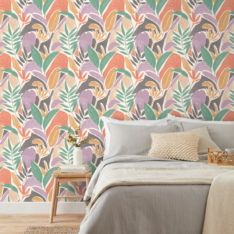 Marisol Pastel Artistic Leaf Wallpaper, Purple