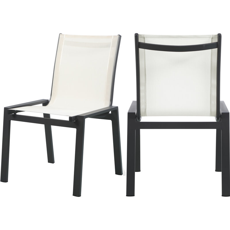 Chaise d'appoint de patio empilable Lajoy, Gris foncé, Blanc