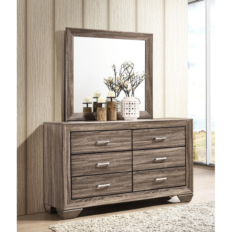 6-Drawer Dresser With Mirror Washed Taupe, Washed Taupe