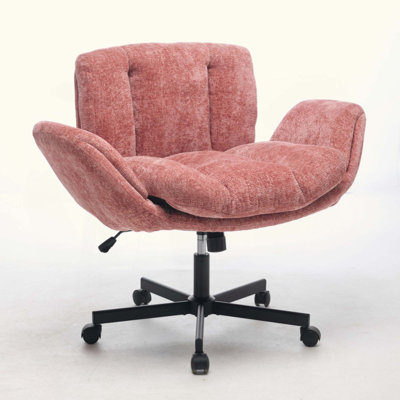 Modern Chenille Swivel Office Chair, Height Adjustable Task Chair with Convertible Multi-Position Armrests, Comfy Double Cushioned Desk Chair for Home, Study,Vanity & Living Room