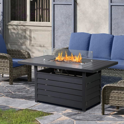 54.3 Outdoor Dark Grey Aluminum Fire Pit, 50000 Gas, Stainless Burner, Lava Rock, Waterproof Cover, Creates A Charming Spot Rectangular Table, , Aluminum, Meets Comfort Requirements