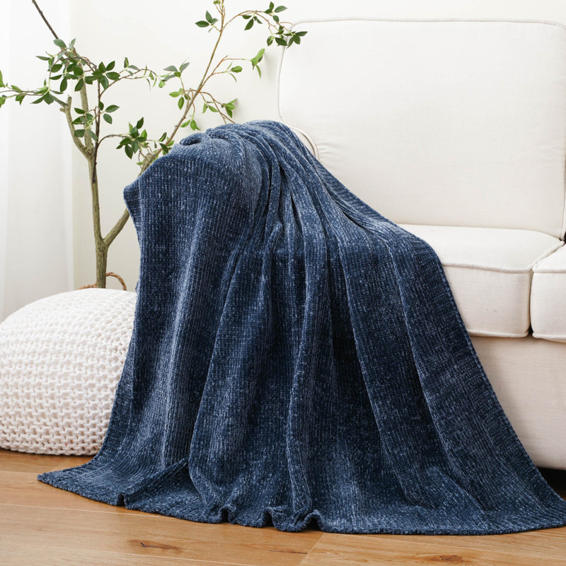 Chenille Knit Throw Blanket for Couch, Cozy Throw Blanket for Home Decor Sofa Chair, 51"x67", Navy
