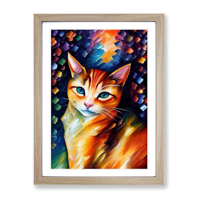 Cat Portrait No.4 - Single Picture Frame Print, Oak, 64cm H x 46cm W x 2cm D