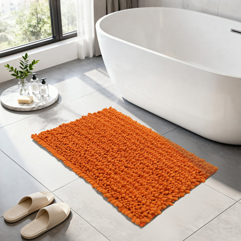 Ultra Plush Chenille Non-Slip Bath Rug, 24" L x 17" W, Bunrt Orange
