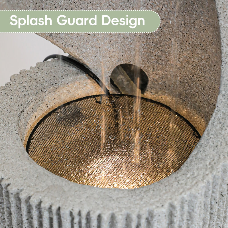 30" S-shaped Outdoor Water Fountain With Led Lights & Pump For Patio, Yard, Balcony Or Home Decor, 30" H x 10.4" W x 10.4" D