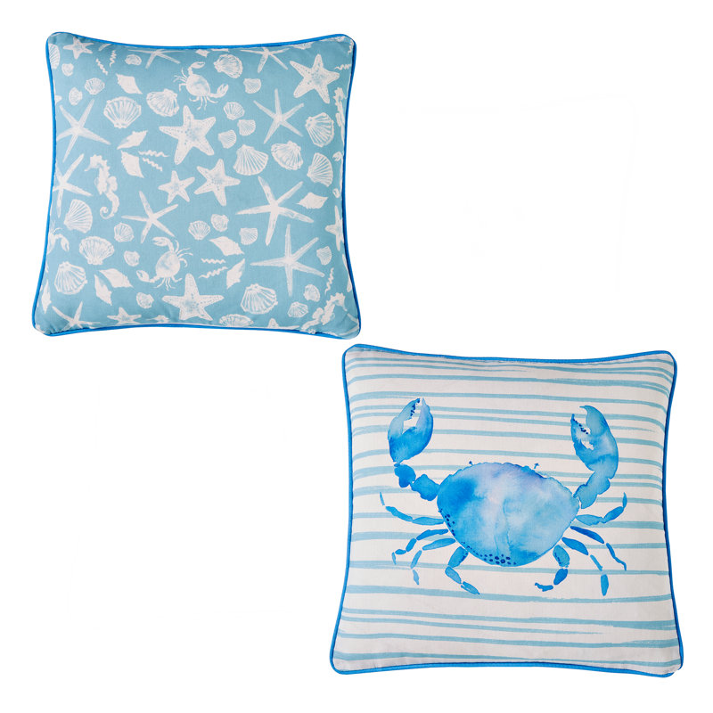 Crab Indoor / Outdoor Animal Print Sea Foam Square Throw Pillow Cover