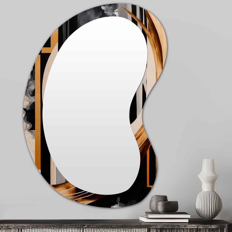 Grand miroir mural doré moderne Art déco I - formes abstraites 3D, 31 po x 22 po