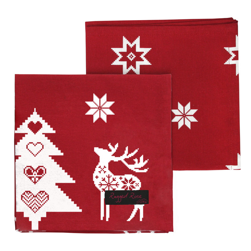 Camellia 100% Cotton Geometric Square Napkin, Red