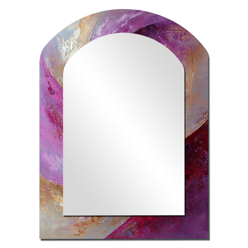 Abstract Lavender Tranquility Balance I - Modern Arch Decorative Mirror, Modern Asymmetrical Wall Mirror, Printed Metal Art