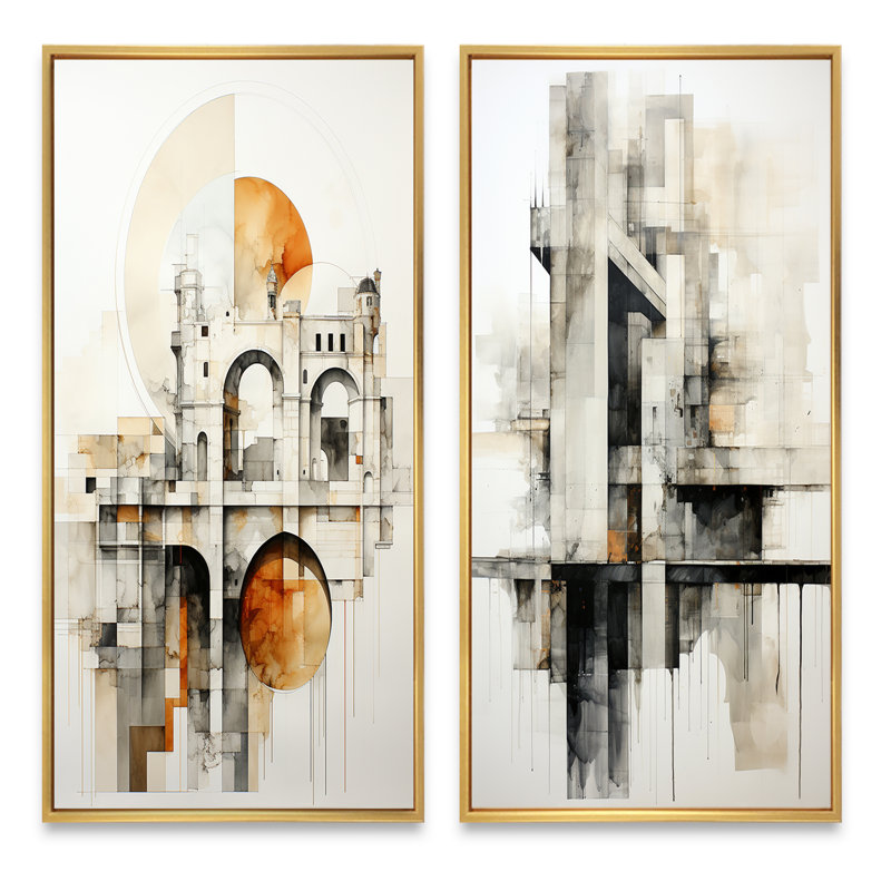 «Grey Bridge Minimalistic Connection», 2 pièces sur toile, Encadrement doré, H 20 po x l 24 po