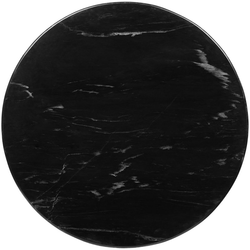 Mooney Dark Wood and Black Marble End Table with Gold Accents