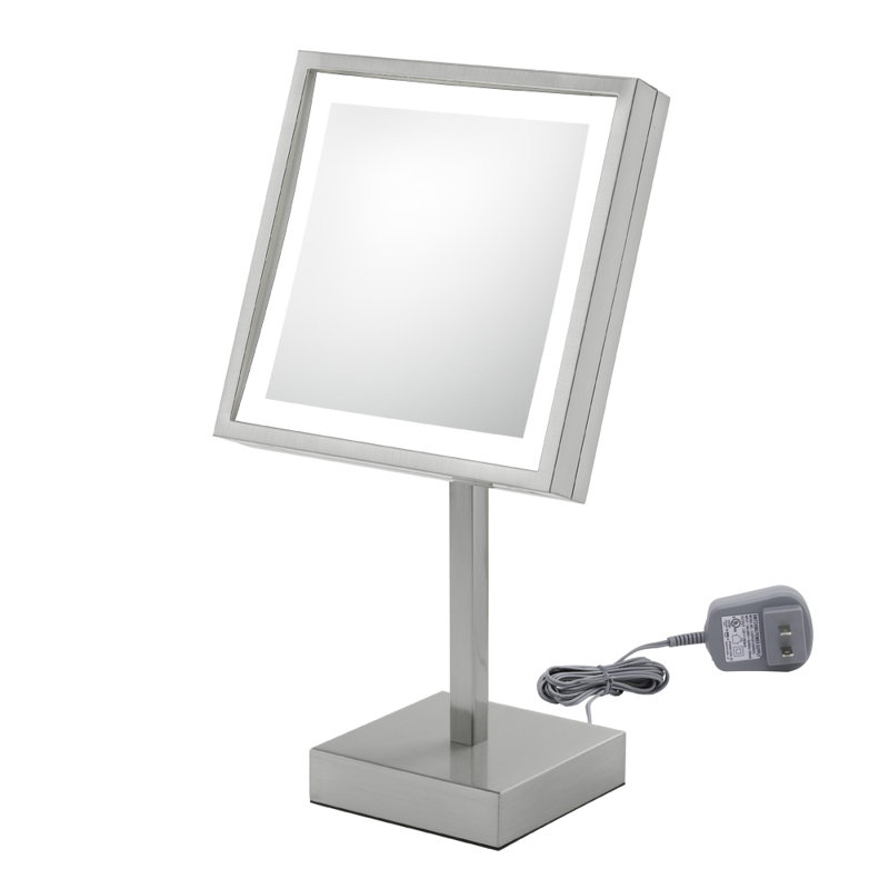 Single Sided Square Free Standing 3x Magnification LED Mirror, Brushed Nickel
