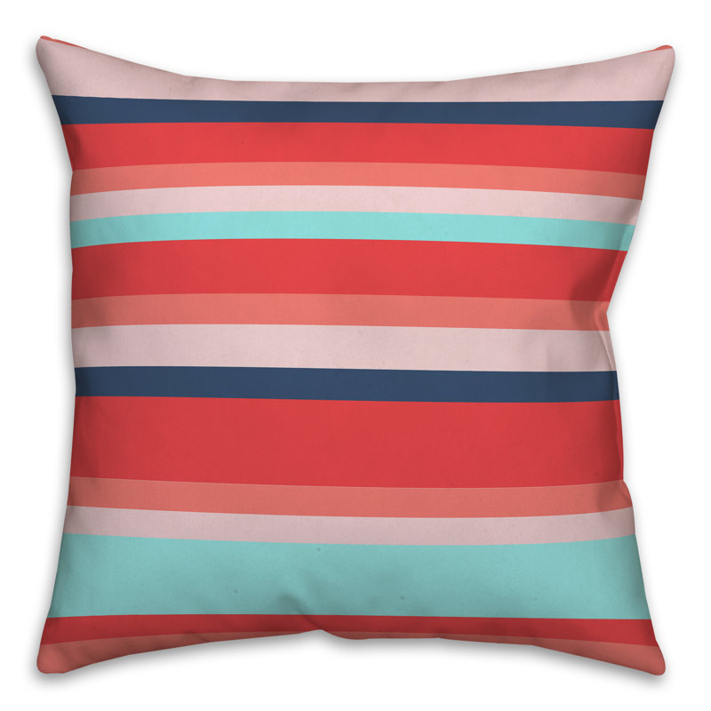  Multi Stripe Indoor/Outdoor Throw Pillow, Polyester/Polyfill, 18" x 18", Brick Red/Blue/White