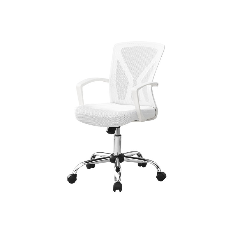 Chaise de bureau ergonomique, siège très large et profond, hauteur réglable, filet blanc, cadre ergonomique pivotant en métal