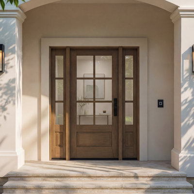 G7506-SW-80 | Porte simple de 80 po, extérieur pré-suspendu RTA 2xLite latérale, SDL 6 Lite, 3/4 Lite, 1 panneau, bois d'acajou brut