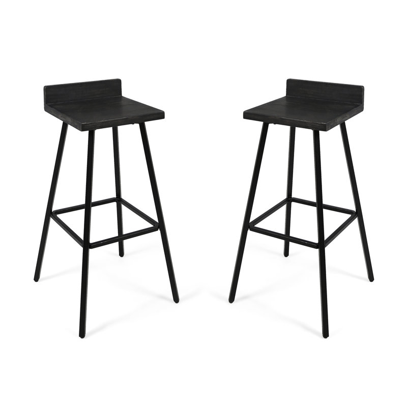 Chic tabourets de bar en bois - siège carré et pieds fuselés faits à la main 2 sièges, Gris