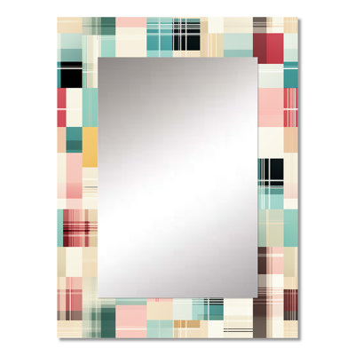Faulkland Vintage Pastel Checks  Pattern - Plaid  Large Mirror, Plaid Decorative Wall Mirror, Printed Metal Art