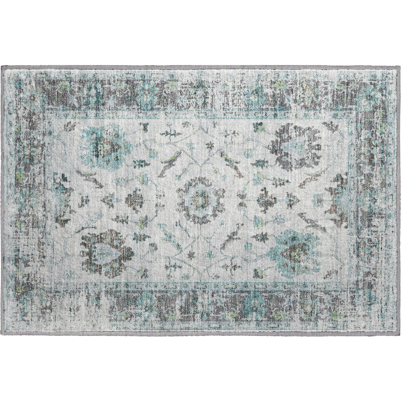 Premium Machine Washable Pirtle Border Rug, Rectangle 1'8" x 2'6"