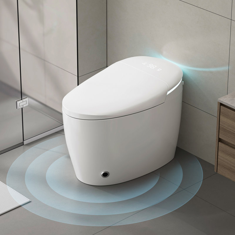Toilette intelligente, couvercle à ouverture / fermeture automatique, toilette à bidet à chasse d'eau automatique avec siège chauffant, pulvérisateur d'eau chaude et sécheuse spa, toilette sans réservoir en forme d'œuf, installation brute de 12 po