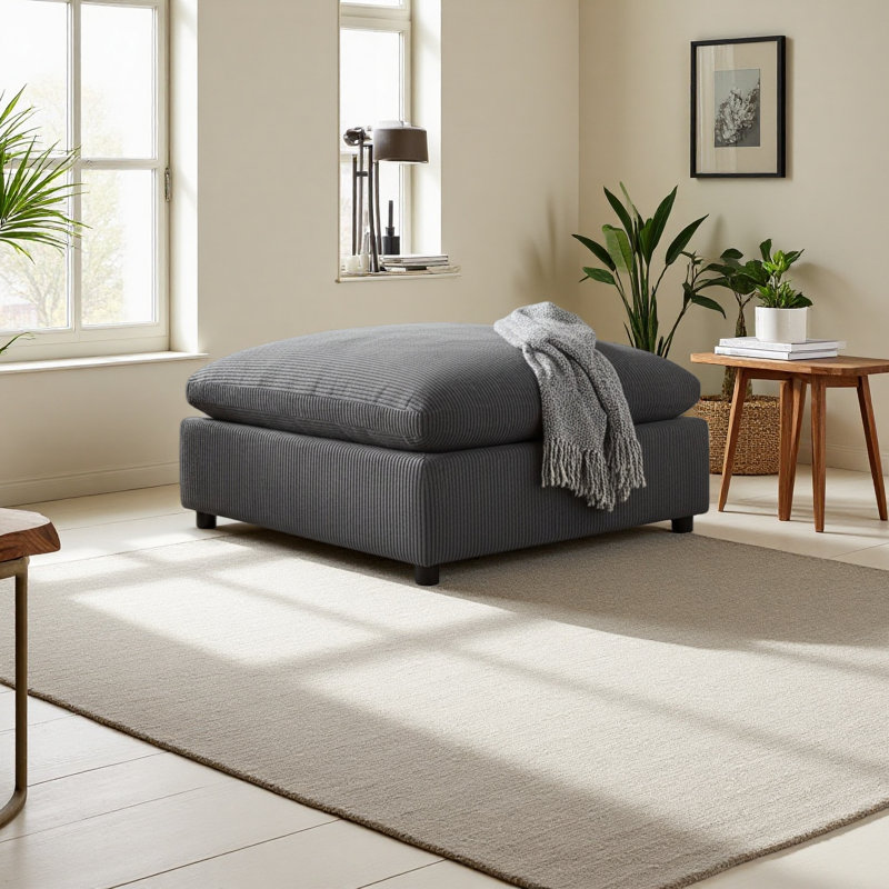 Chelsea Corduroy Ottoman, Charcoal