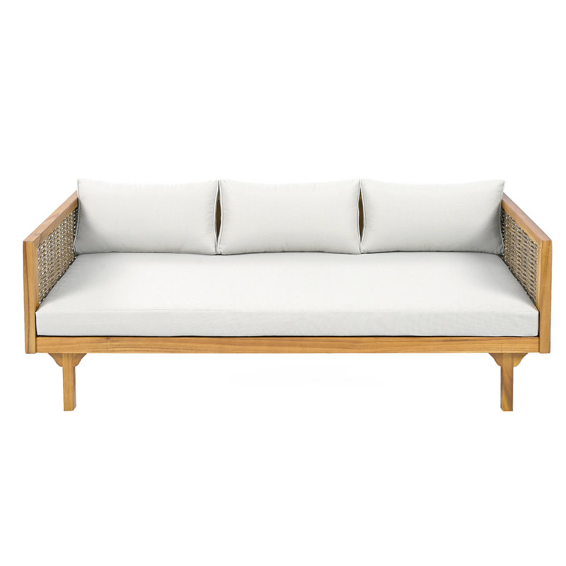 Claremont 3 Seater Daybed With Rattan Arms (Light Grey Cushion), Light Gray